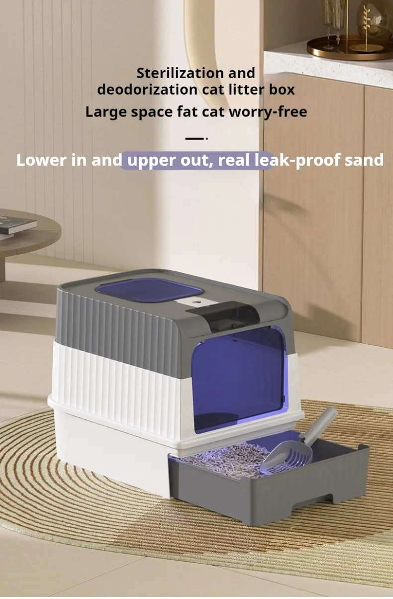 Cat Litter Box with UV Handy Litter Scoop Drawer Type Cat Toilet-Pet Products