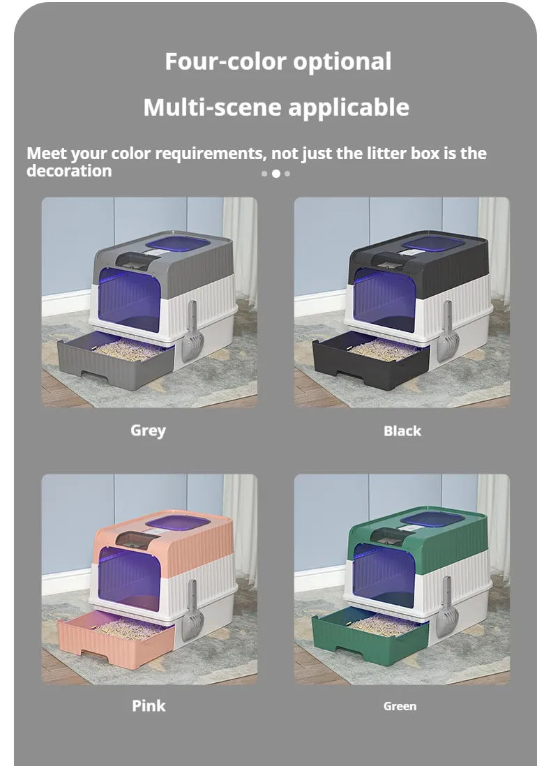 Cat Litter Box with UV Handy Litter Scoop Drawer Type Cat Toilet-Pet Products