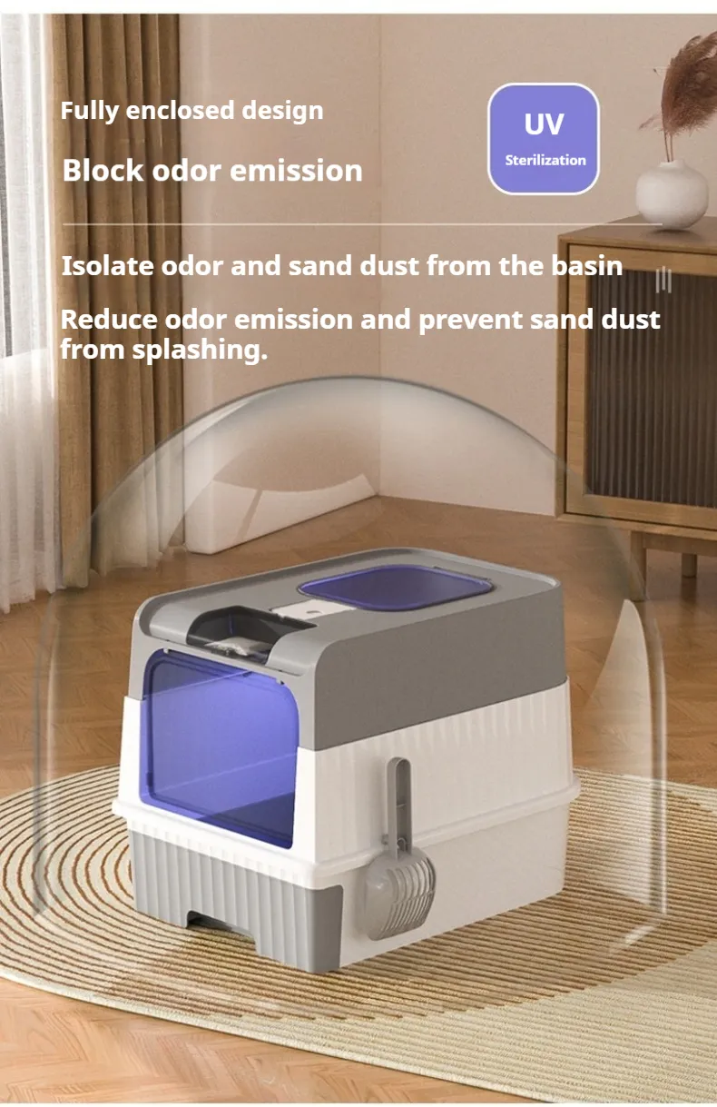Cat Litter Box with UV Handy Litter Scoop Drawer Type Cat Toilet-Pet Products