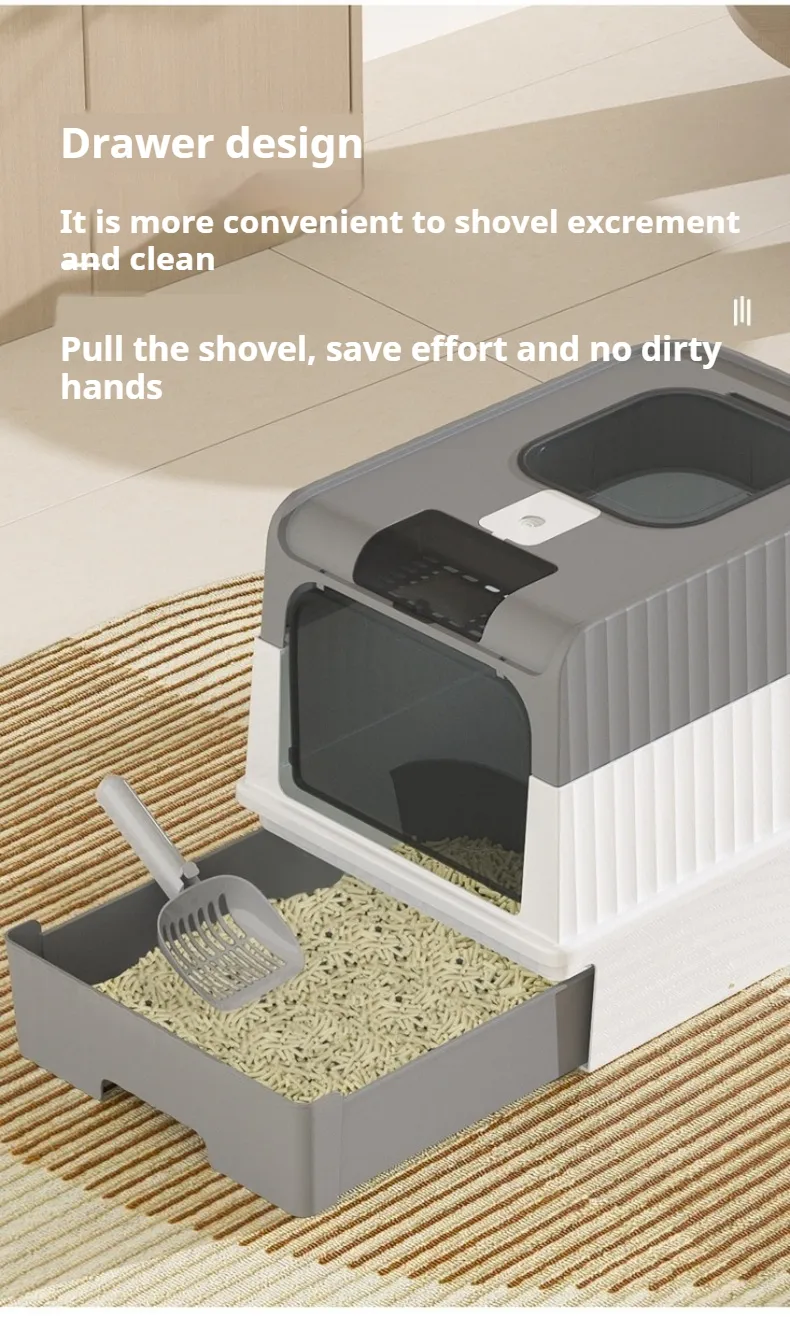 Cat Litter Box with UV Handy Litter Scoop Drawer Type Cat Toilet-Pet Products